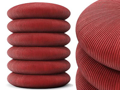 Red Ribbed Stacked Stools With Modern Textured Design And Velvet Surface Finish 3d model