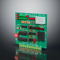 Green Circuit Board With Red Green LED Lights Resistors And Chips