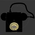 Vintage Telephone With Black Body Classic Design And Golden Dial On Reflective Surface