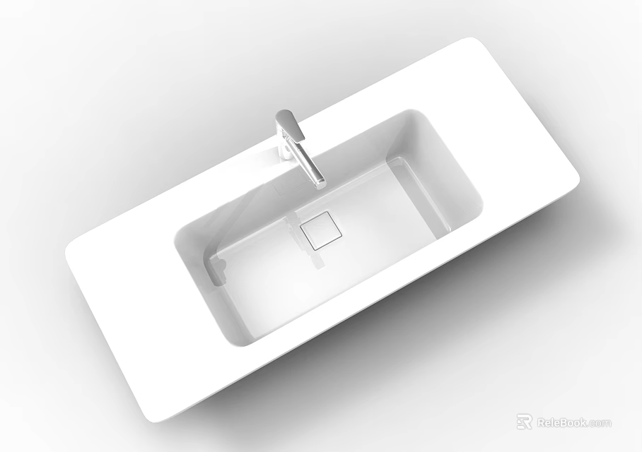 Modern White Ceramic Countertop Washbasin With Sleek Faucet For Bathroom Interior 3d model 