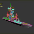 Warship 3D Model Watercraft With Metal Structure Upper Deck Masts And Antennas
