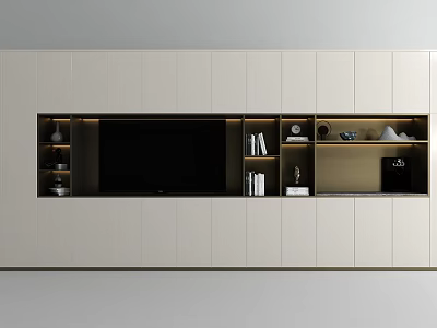 Modern White TV Wall Unit Design With Built-in TV And Open Shelves Decor 3d model