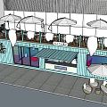 Blue Container Building With Terrace Umbrellas Green Plants And Leisure Area