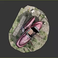 Small Red Open Top Boat Model With Seats On Grass Dirt Base