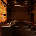 Modern Bar Interior With Liquor Bottles Shelves Bar Counter Tables And Warm Lighting