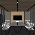 Modern Conference Room Interior With Large Windows Long Table White Chairs And TV