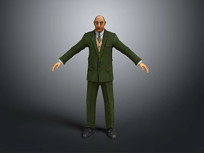 3D Character Model In Green Formal Suit With Outstretched Arms Standing Pose 3d model