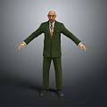 3D Character Model In Green Formal Suit With Outstretched Arms Standing Pose