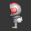Cartoon Astronaut Character Green Creature With Red White Helmet White Spacesuit And Blue Accents 3d model