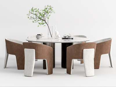 Modern Dining Table and Chair Combination Round Table Dining Table and Chair Decoration Combination 3d model