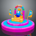 Colorful Display Stand With Arch Blue Cartoon Figure And BHA Flags On Pink Blue Base