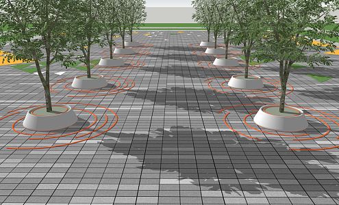 Modern Tree Pond Guangguan Square Tree Array 3d model