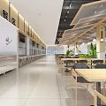Spacious Cafeteria Interior With Tables Chairs Large Windows And Ceiling Design 3d model