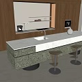 Modern Bar Counter Interior With White Countertop Patterned Cabinets And Two Metallic Bar Stools 3d model
