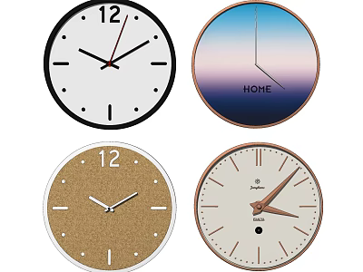 Various Stylish Wall Clocks With Minimalist Design Home Decor And Textured Backgrounds 3d model