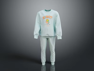 Light Blue Casual Long Sleeve Sweatshirt And Sweatpants Set With THE SPOT Graphic 3d model