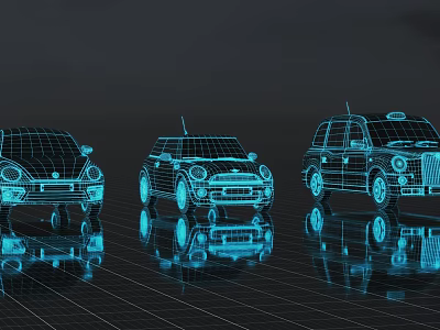 Car mini vehicle science and technology science fiction future concept blue line wireframe wind 3d model