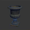 Classical Stone Flower Pot Sculpture With Intricate Carved Details On Pedestal Base