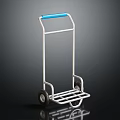 Silver Metal Hand Cart With Blue Handle And Simple Wheel Structure Design 3d model