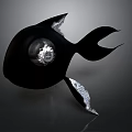 Black Fish Sculpture With Silver Accents Modern Decorative Art On Gray Background