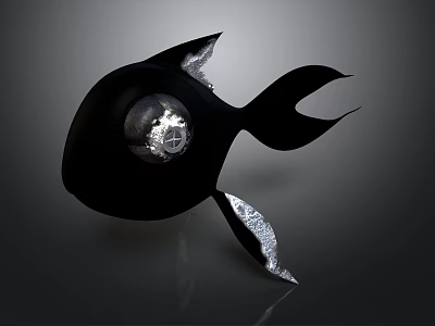 Black Fish Sculpture With Silver Accents Modern Decorative Art On Gray Background 3d model