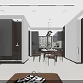 Modern Living And Dining Room Interior With Marble Accent Wall Fireplace And Gray Sofa