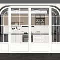 White Framed Arched Sliding Doors With Glass Panels In Modern Interior With Marble Flooring