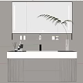 Modern Minimalist Bathroom Vanity With Large Mirror Potted Fern Plant And Vertical Striped Cabinet