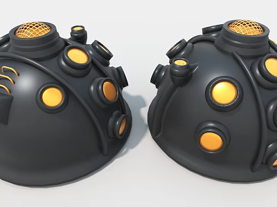 Industrial Equipment Black Spherical Units With Yellow Circular Components And Mesh Structures 3d model