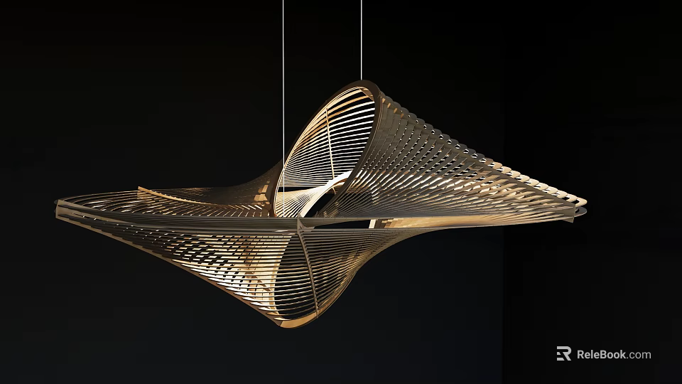 Contemporary Metallic Chandelier Featuring Intricate Geometric Design And Sleek Curved Lines 3d model 