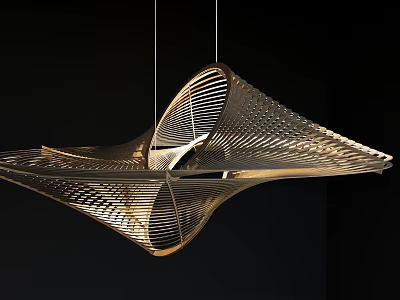 Contemporary Metallic Chandelier Featuring Intricate Geometric Design And Sleek Curved Lines 3d model