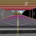 Underground Road Facility With Glass Roof Purple Flowers White Pillars Arrow Lines And City Link