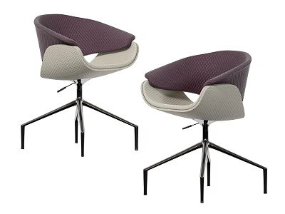 Modern Office Chairs With Purple Gray Upholstery And Metal Swivel Base 3d model