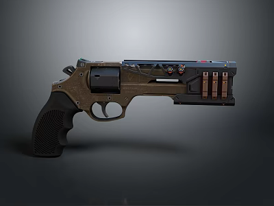 Vintage Revolver With Metallic Body Cylinder Magazine And Black Brown Grip 3d model