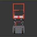 Red Scissor Lift Platform with Gray Base and Wheels by Magni for Industrial Use