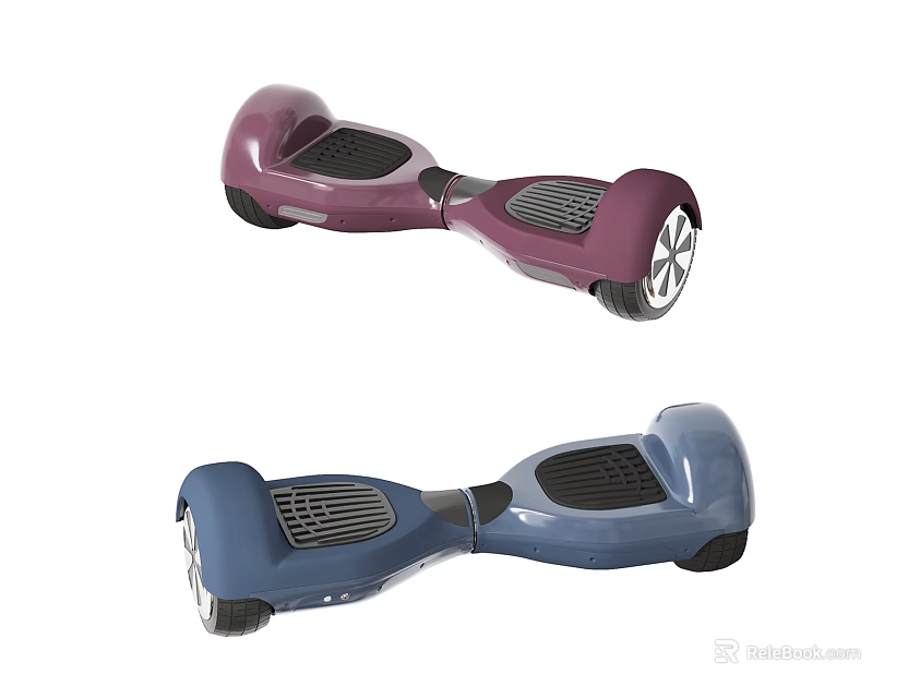 Modern Purple And Blue Hoverboard With Black Wheels And Platform Design 3d model 
