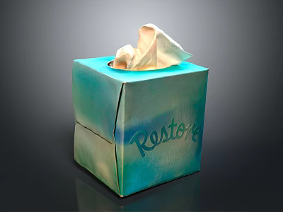 Decorative Teal Colored Rosto Brand Tissue Box with Tissue Sticking Out 3d model