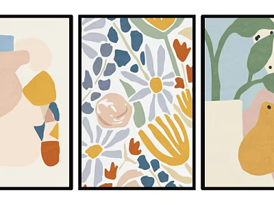 Colorful Abstract Floral Wall Art Set With Botanical And Geometric Elements 3d model