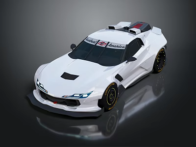 White Race Car With Number 38 Sticker Rear Spoiler And Gold Rims Wheels 3d model