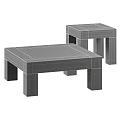 Two Dark Wooden Coffee Tables With Simple Square Design And Natural Wood Grain