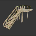 Wooden Staircase With Steps Leading To Elevated Platform And Railing 3d model