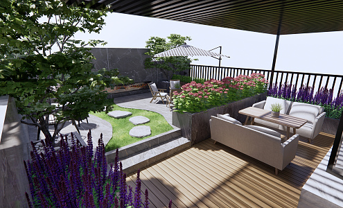 Modern Garden Roof Garden Terrace Courtyard View 3d model