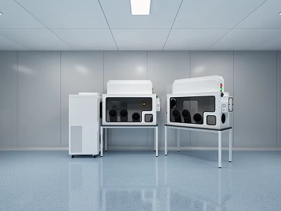 Professional Industrial Equipment Fume Hoods in Cleanroom with Gray Walls and Blue Flooring 3d model