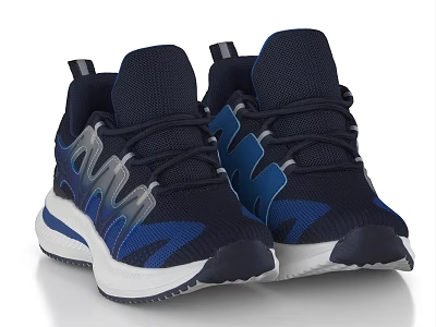 Navy Blue Athletic Sneakers With Blue Accents Gray Stripes And White Sole 3d model