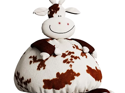 Cute Cow Stuffed Toy with White and Brown Spotted Plush Body and Smiling Face 3d model