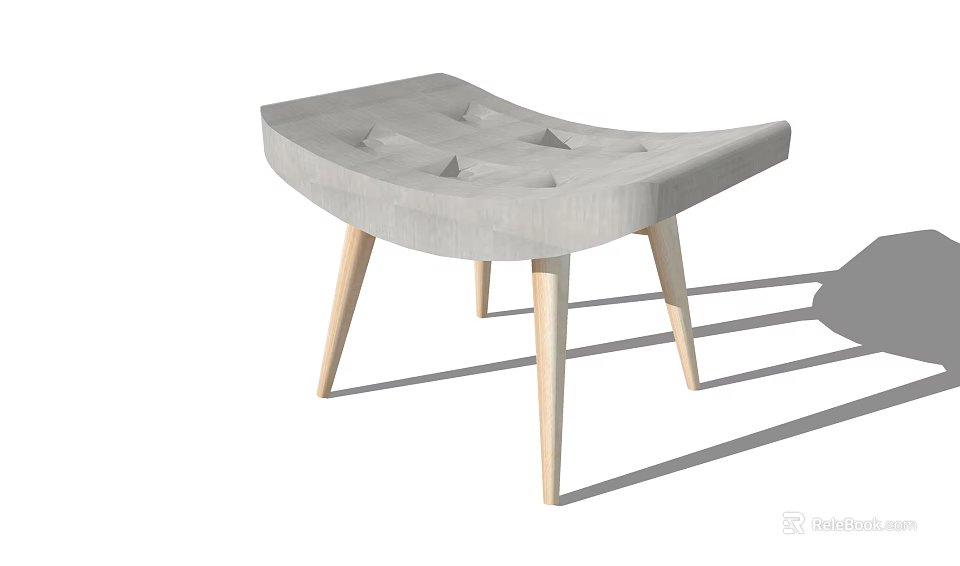 Gray Square Tufted Stool With Light Wooden Legs And Modern Design 3d model 