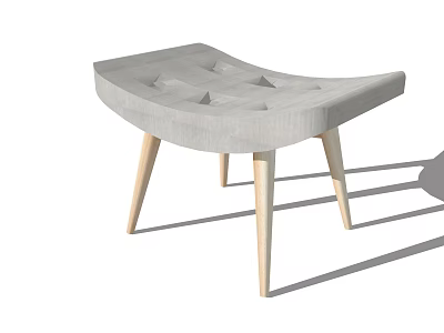 Gray Square Tufted Stool With Light Wooden Legs And Modern Design 3d model