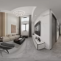 Loft Living Room With Modern Minimalist Decor And Large Windows