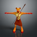 Anthropomorphic Beast Character With Yellow Body Red Spots Brown Skirt Spear And Outstretched Arms