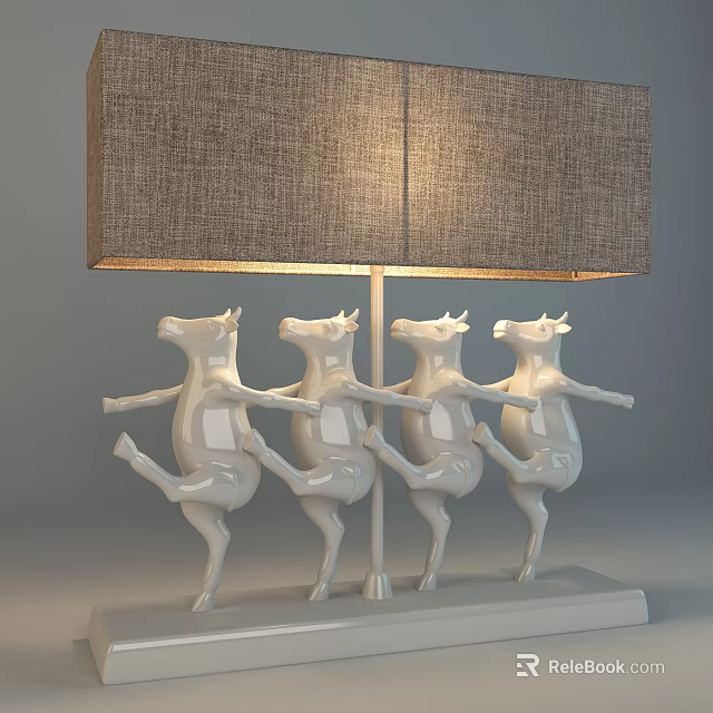 White Ceramic Cow Sculptures in Dancing Pose as Table Lamp Base Decoration 3d model 